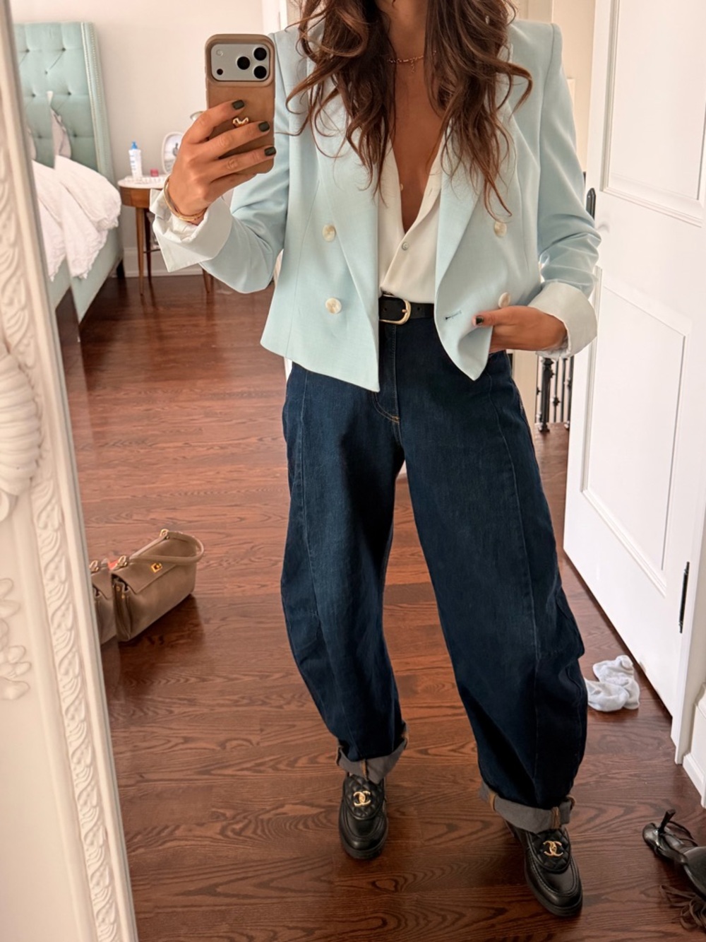 Zara Cropped Double-Breasted Blazer - Pale Blue